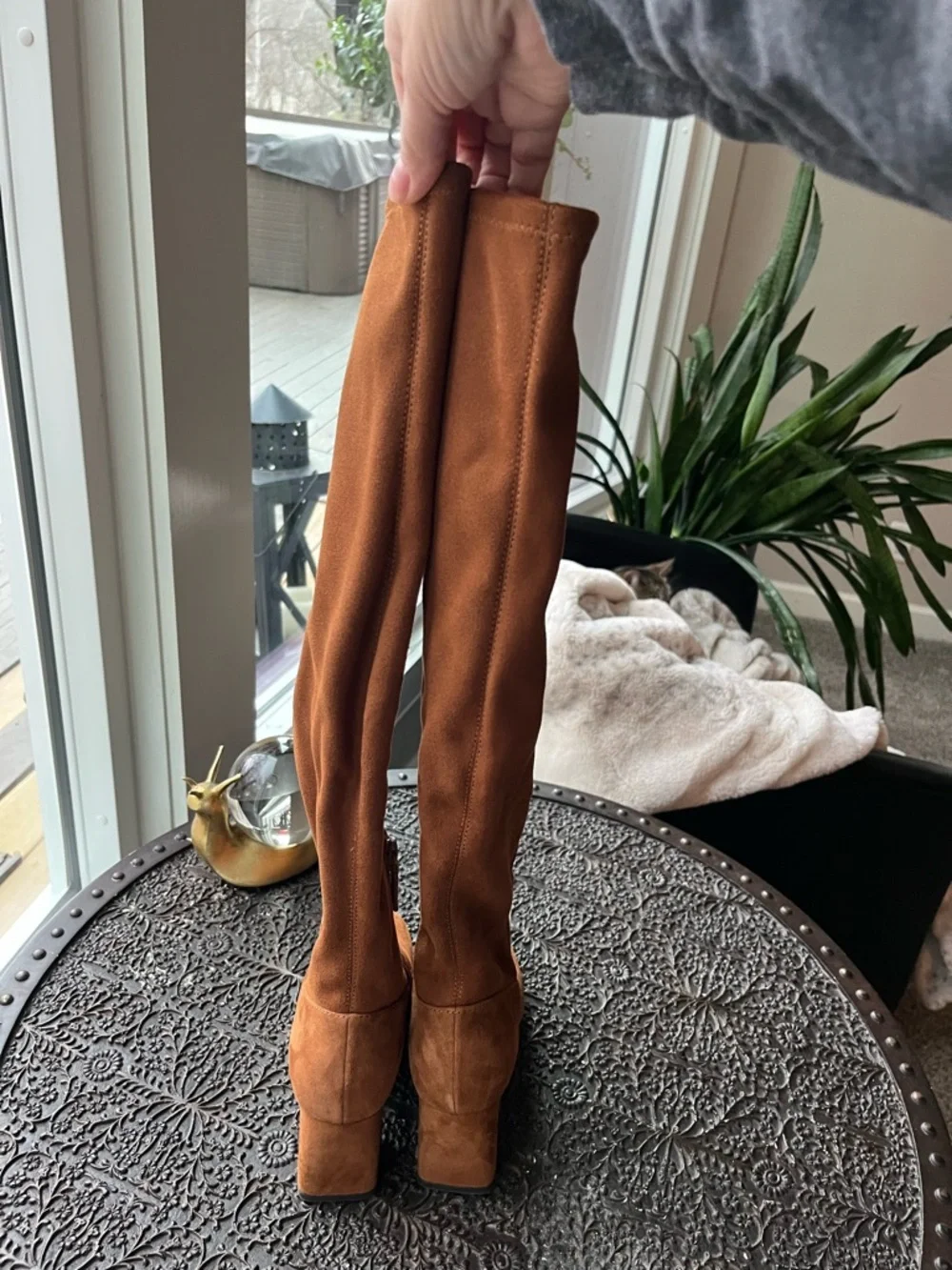 COLE HAAN GEORGETTE OVER THE KNEE BOOTS IN TOBACCO SUEDE 5 - Picture 9 of 11